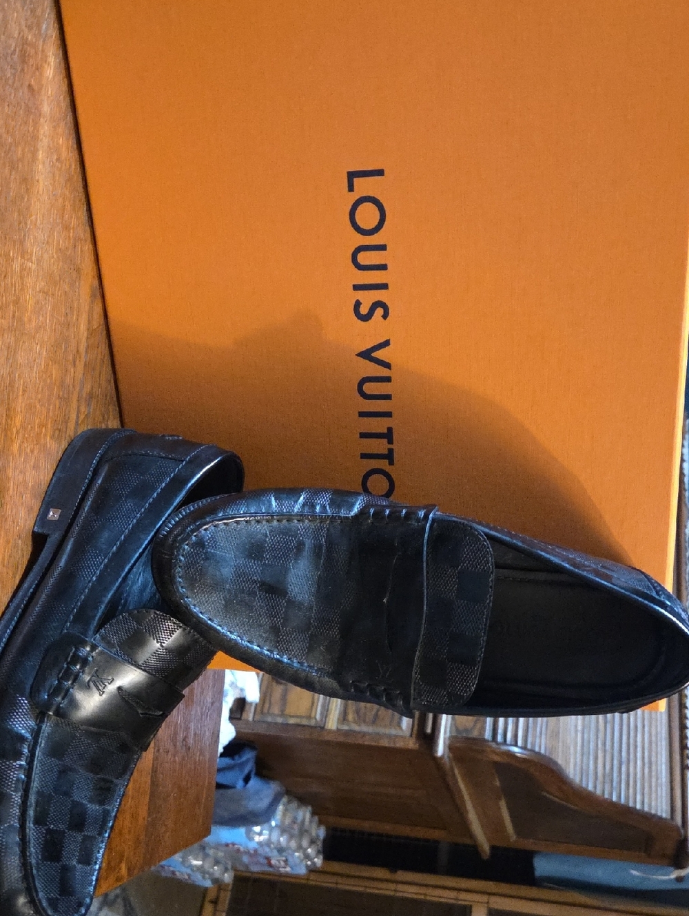 Louis Vuitton Black Leather Damier Loafers
